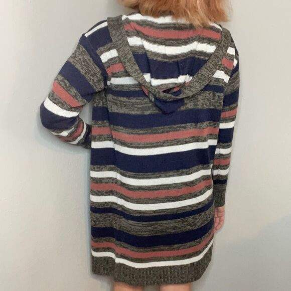Evelyn Taylor Striped Hooded maxi Cardigan Sweater - Picture 2 of 13